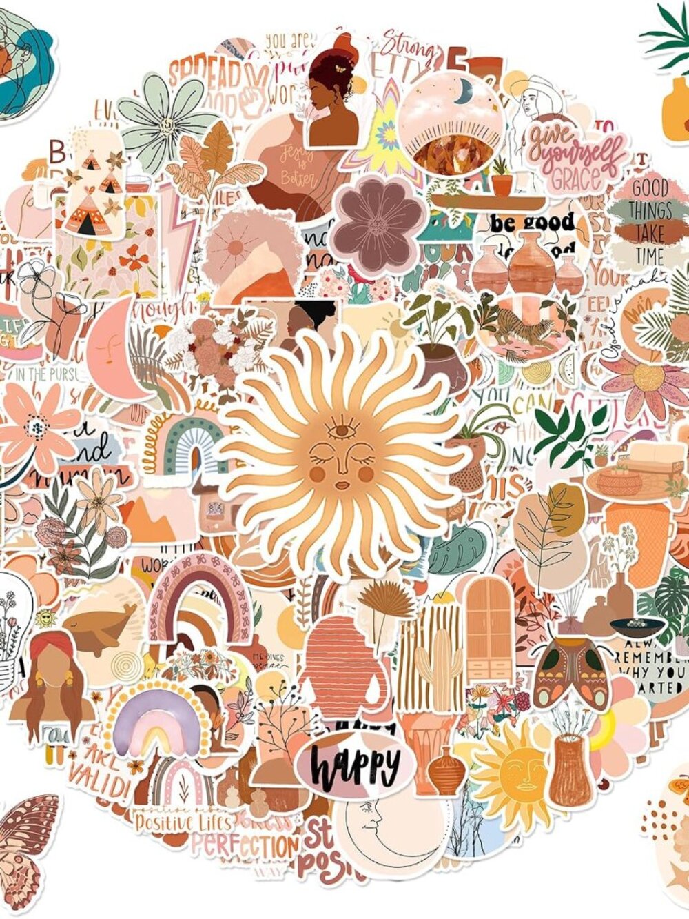 200Pcs Boho Stickers, Vintage Stickers Motivational Aesthetic Sticker Vinyl Stic